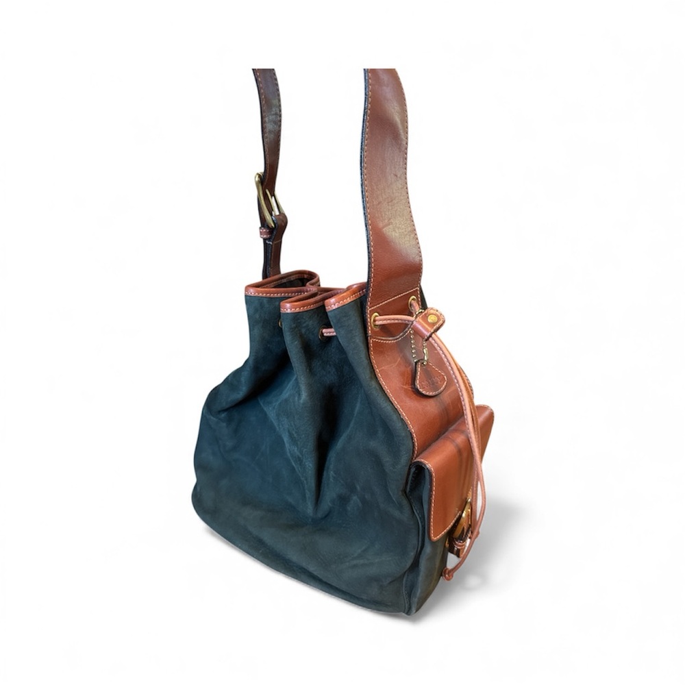 Vintage Bally Foxglove Nubuck Bucket Bag – Forest Green & Chestnut Brown - Picture 2 of 5